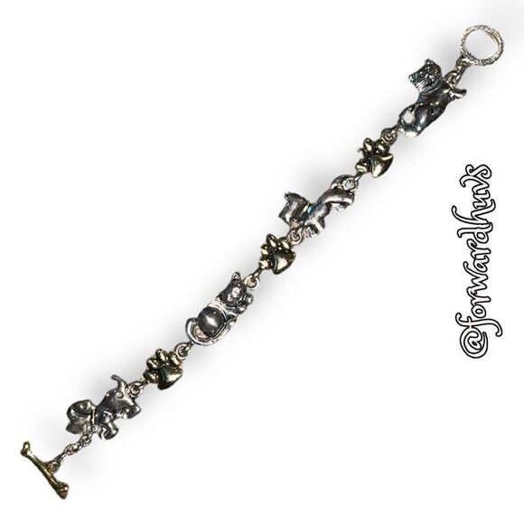 Cat & Dog Gold & Silver Tone Charm Bracelet - Picture 12 of 13